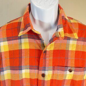 L.L. Bean Men's orange, yellow and blue plaid Lightweight Flannel shirt M EUC